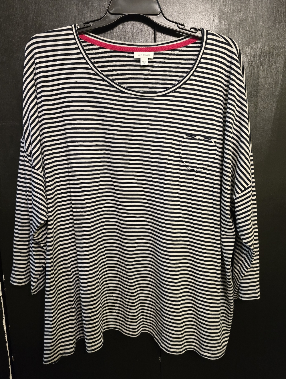 J. Jill "More Love" Black and White Striped Long-Sleeve Scoop Neck Top Size 4x